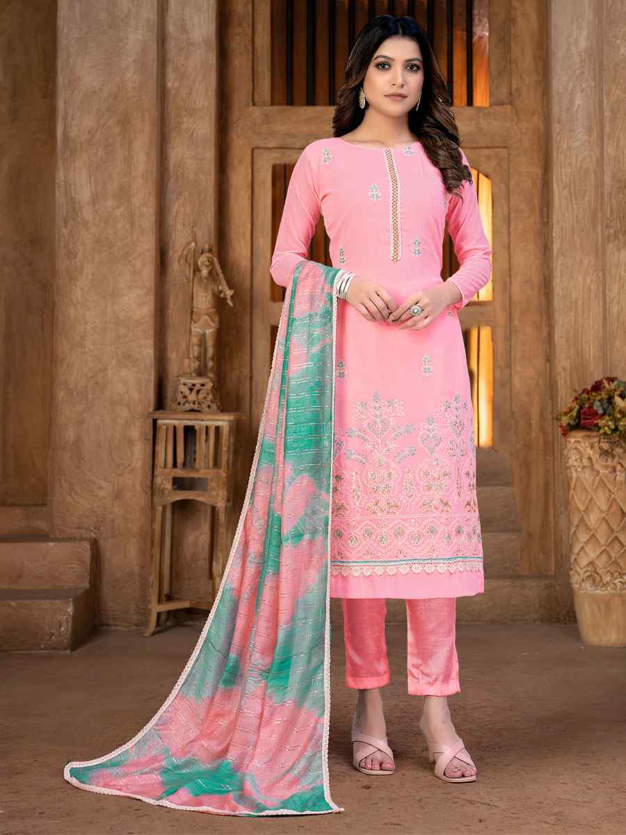 Light Pink Pure Cotton Printed Casual Festival Pant Salwar Kameez