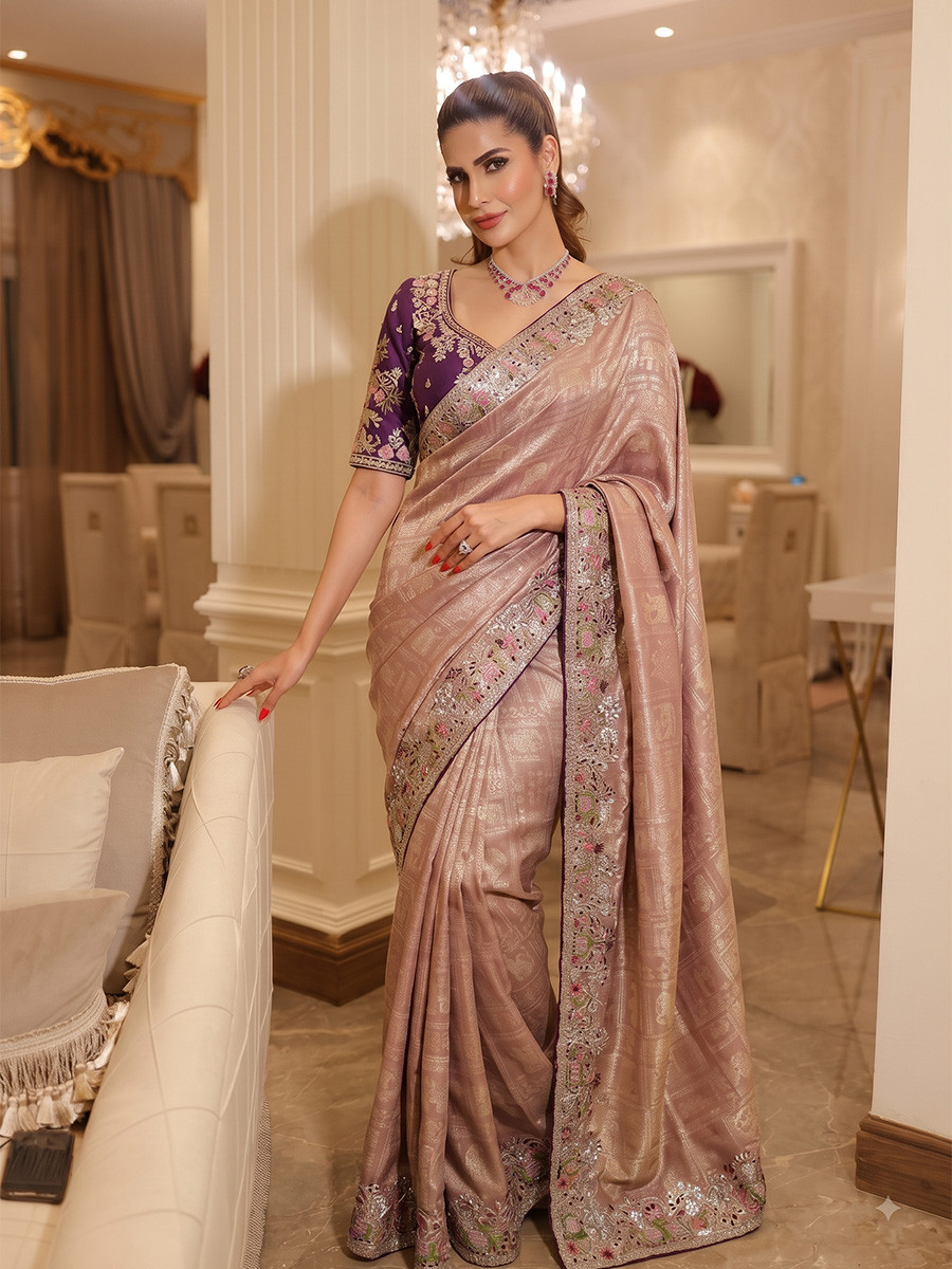 Light Pink Pure Kanjivarm Silk Embroidery Wedding Reception Party Festival Casual Heavy Border Sarees