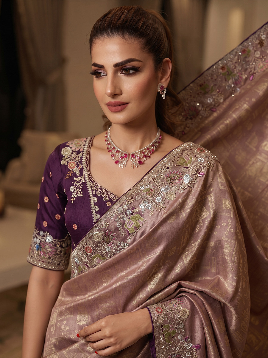 Light Pink Pure Kanjivarm Silk Embroidery Wedding Reception Party Festival Casual Heavy Border Sarees