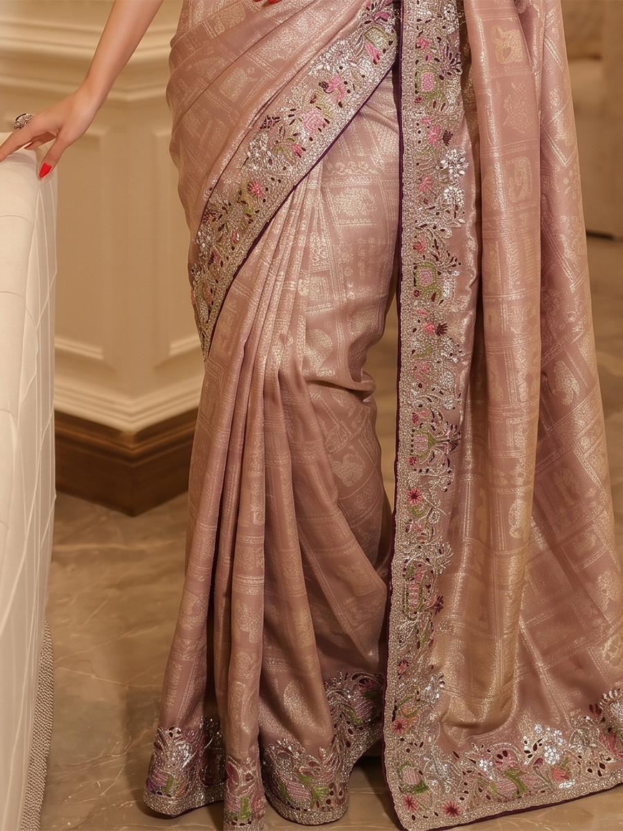 Light Pink Pure Kanjivarm Silk Embroidery Wedding Reception Party Festival Casual Heavy Border Sarees