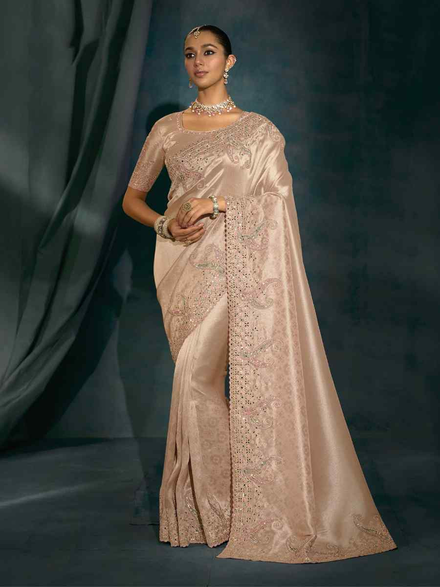 Light Pink Pure Ziraf Silk Embroidery Bridal Reception Festival Wedding Fancy Heavy Border Saree