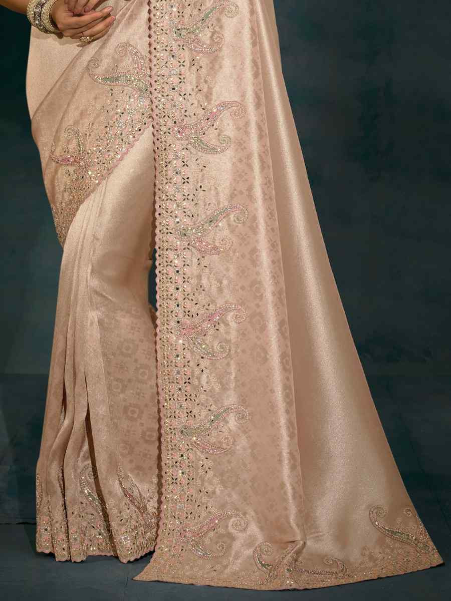Light Pink Pure Ziraf Silk Embroidery Bridal Reception Festival Wedding Fancy Heavy Border Saree