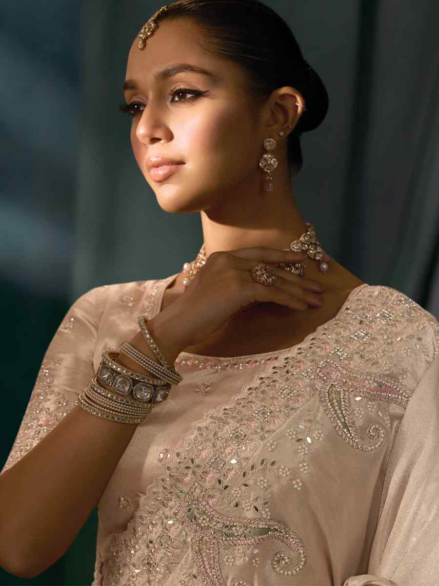 Light Pink Pure Ziraf Silk Embroidery Bridal Reception Festival Wedding Fancy Heavy Border Saree