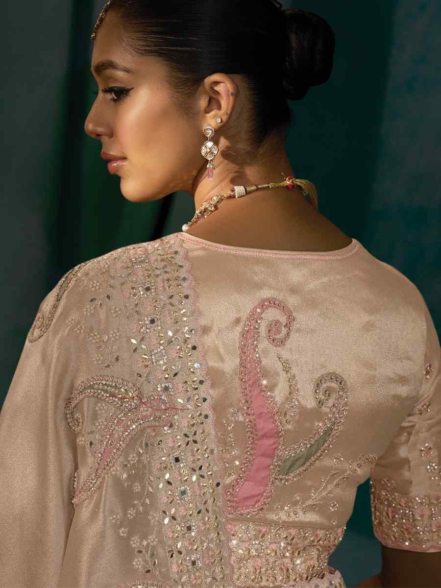 Light Pink Pure Ziraf Silk Embroidery Bridal Reception Festival Wedding Fancy Heavy Border Saree