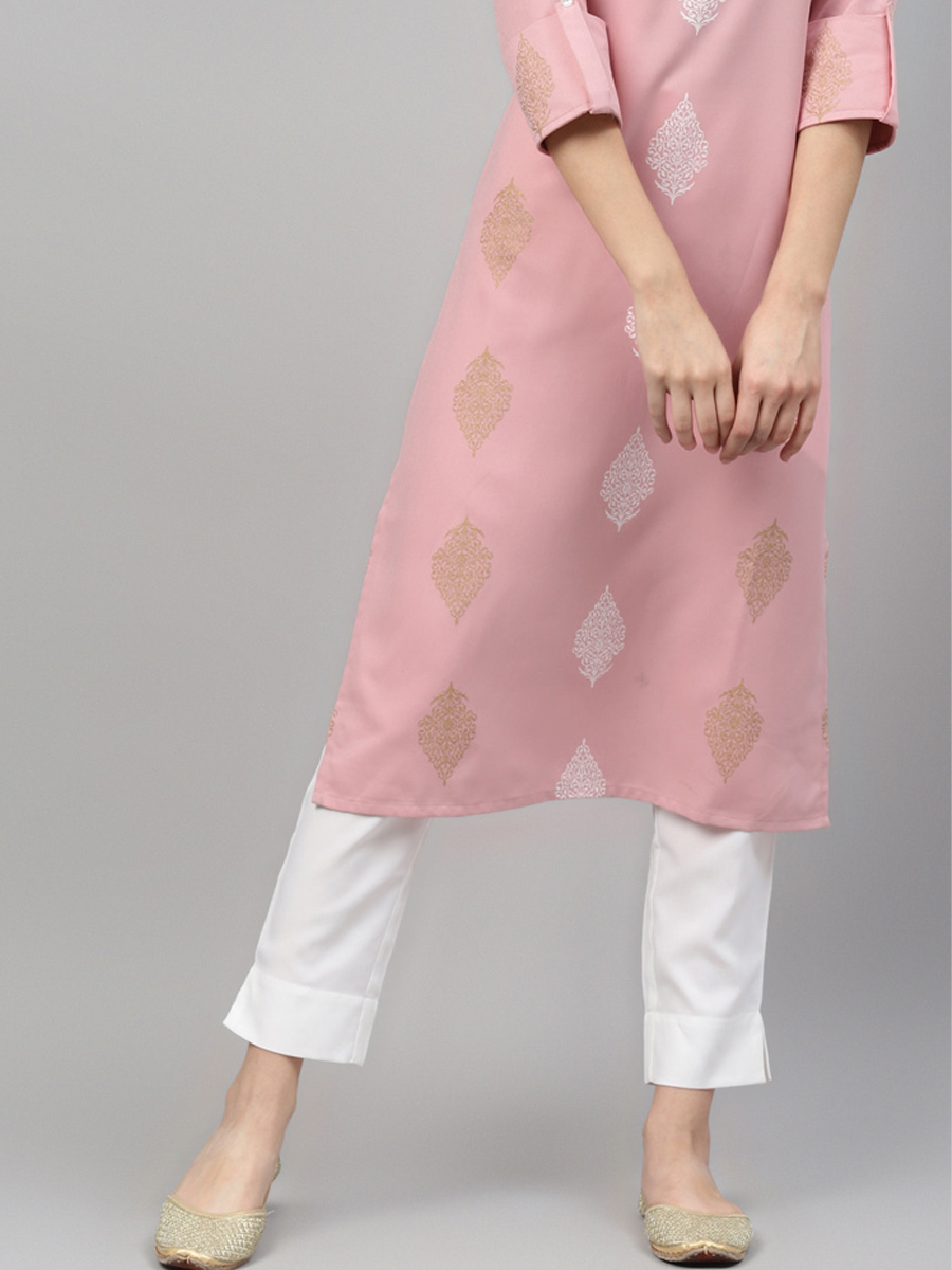 Light Pink Rayon Printed Festival Casual Kurti