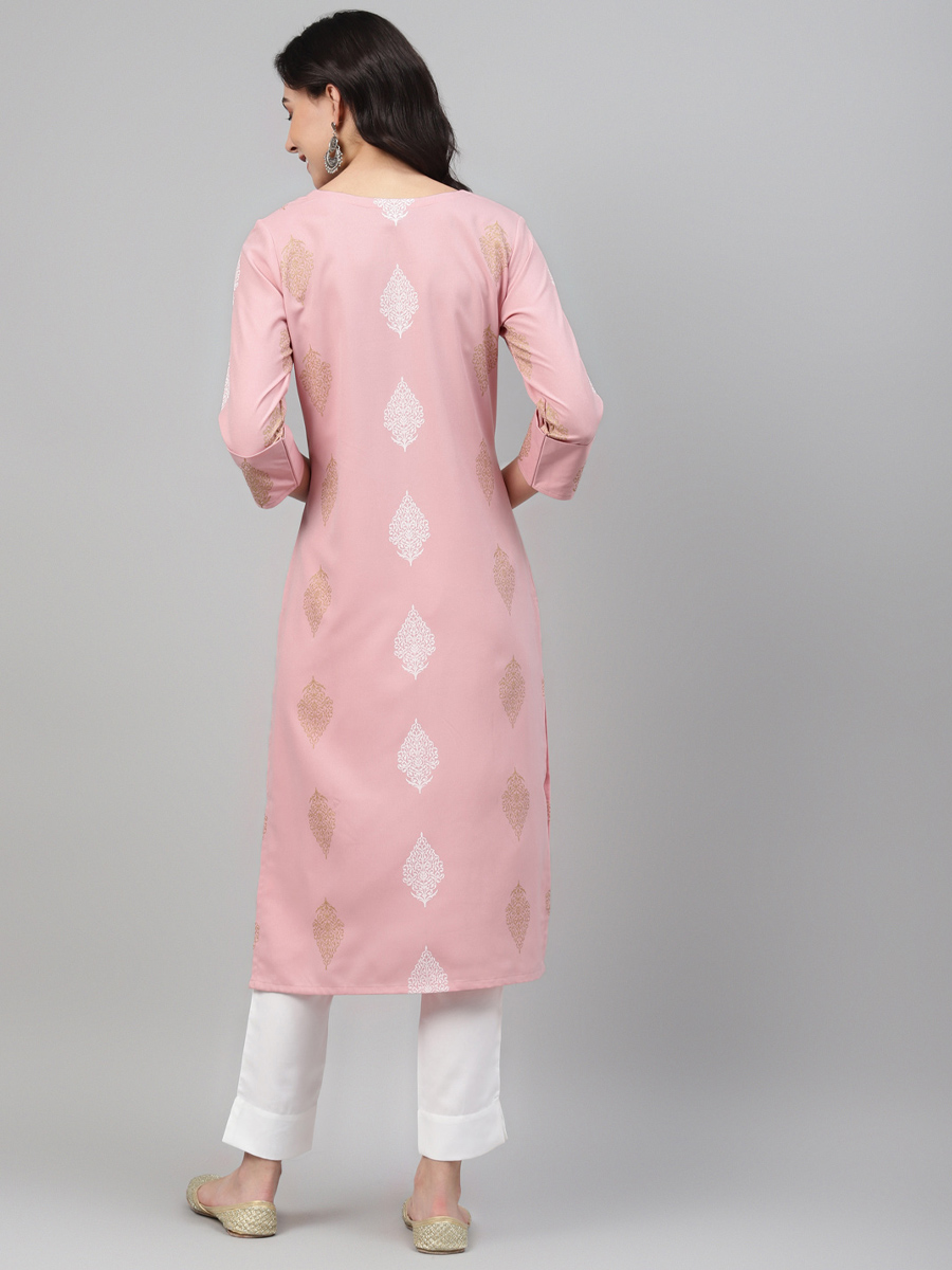 Light Pink Rayon Printed Festival Casual Kurti