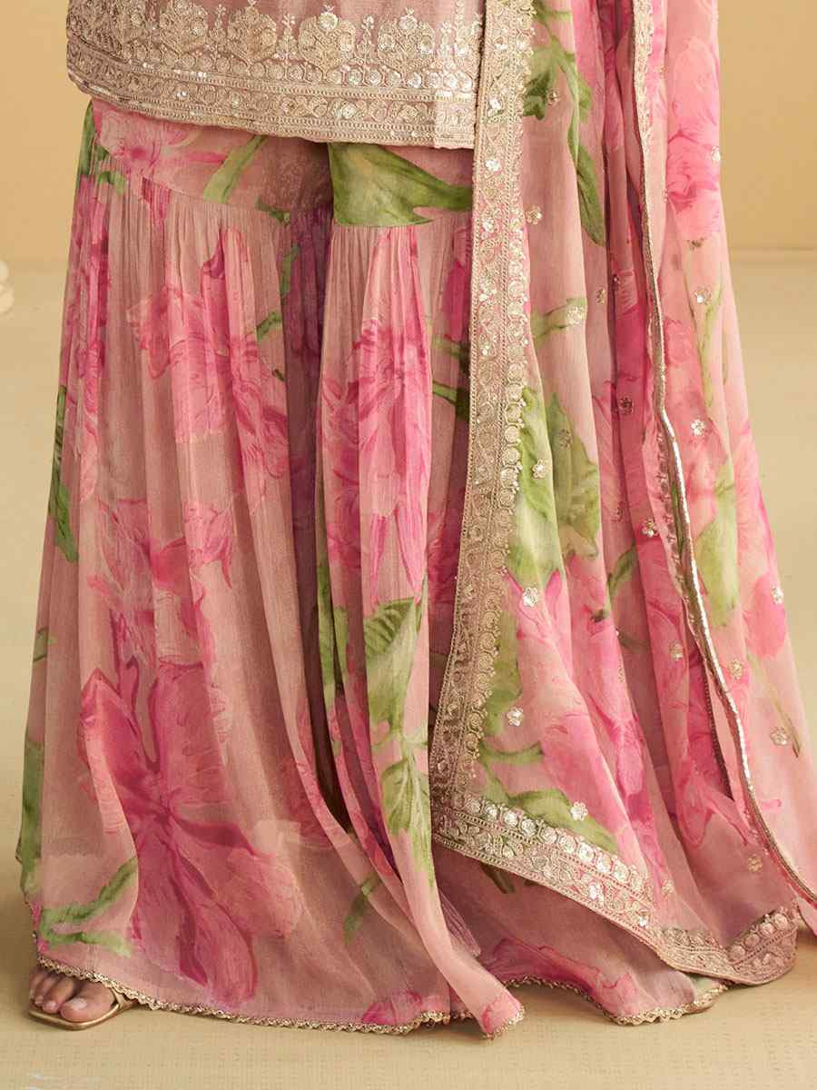 Light Pink Real Premium Chinon Silk Embroidery Party Wedding Festival Casual Ready Palazzo Pant Salwar Kameez