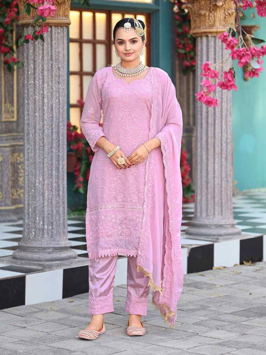 Light Pink Real Premium Georgette Embroidery Party Wedding Festival Casual Ready Pant Salwar Kameez