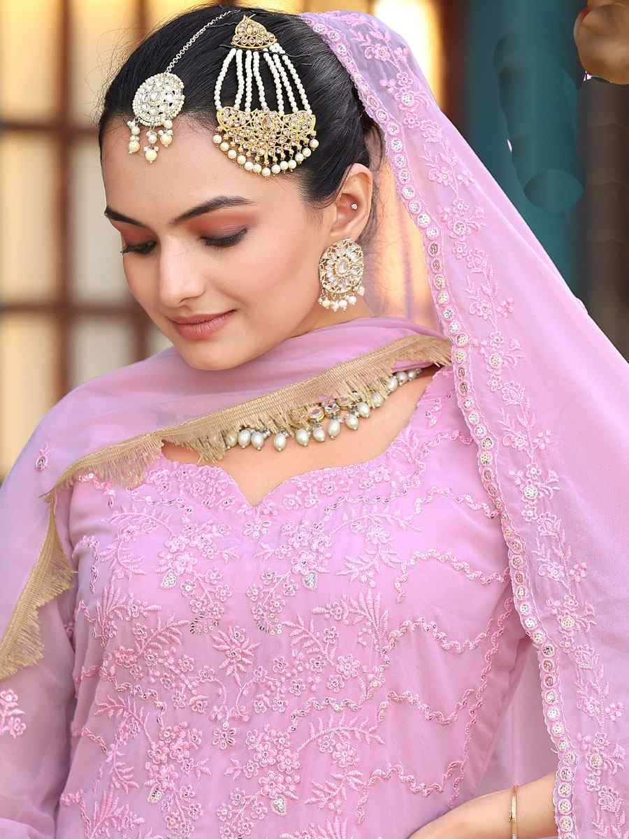 Light Pink Real Premium Georgette Embroidery Party Wedding Festival Casual Ready Pant Salwar Kameez