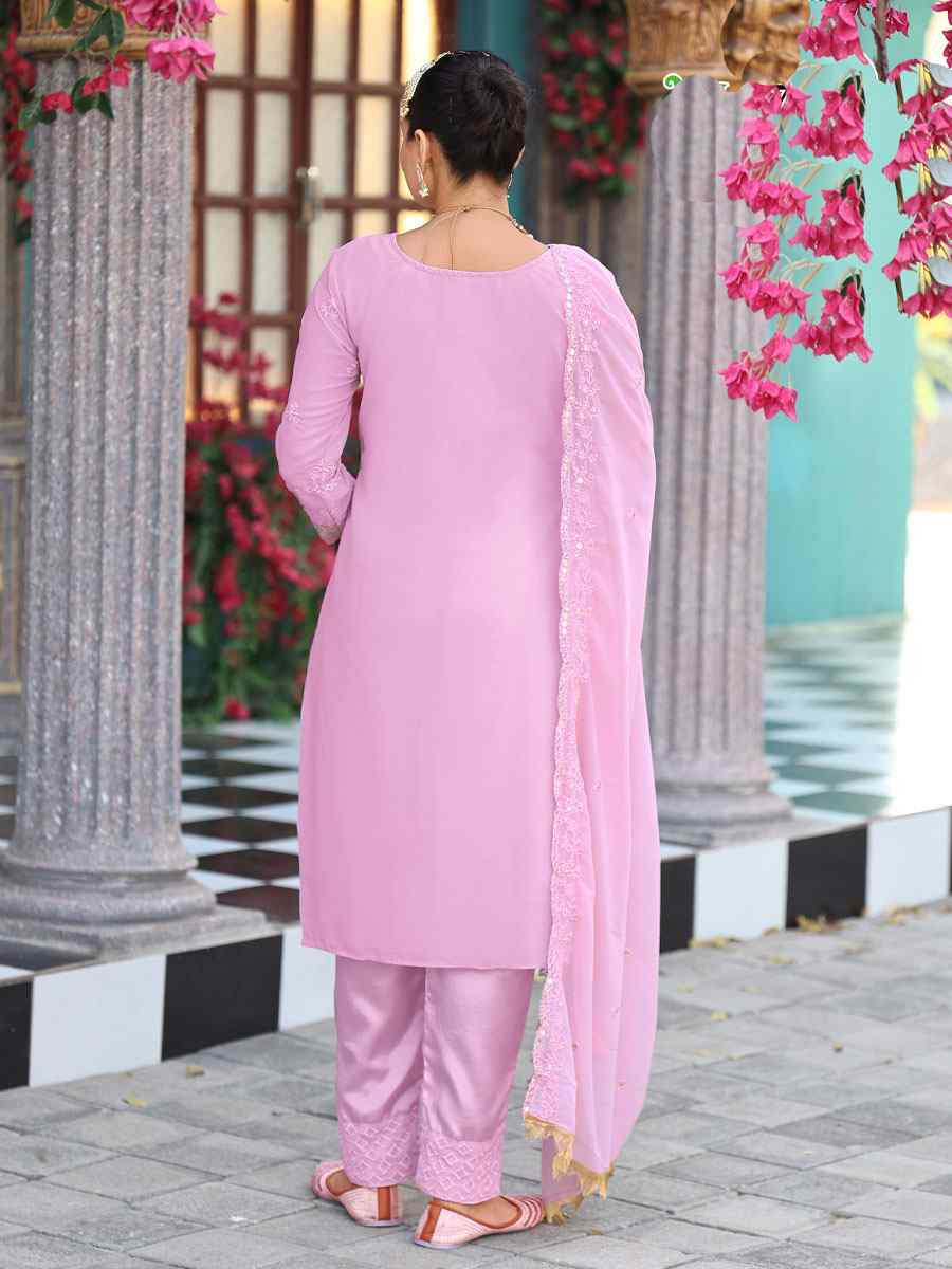 Light Pink Real Premium Georgette Embroidery Party Wedding Festival Casual Ready Pant Salwar Kameez
