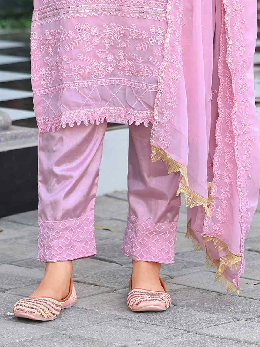 Light Pink Real Premium Georgette Embroidery Party Wedding Festival Casual Ready Pant Salwar Kameez