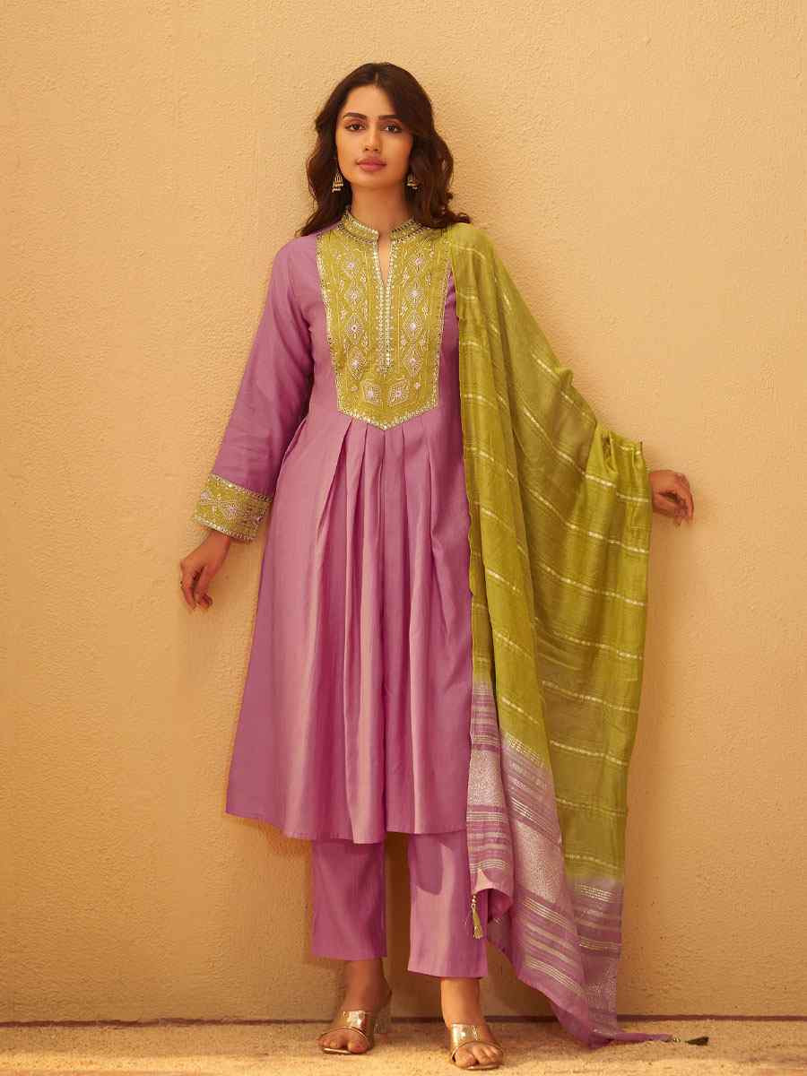 Light Pink Roman Silk Embroidery Party Festival Casual Ready Pant Salwar Kameez