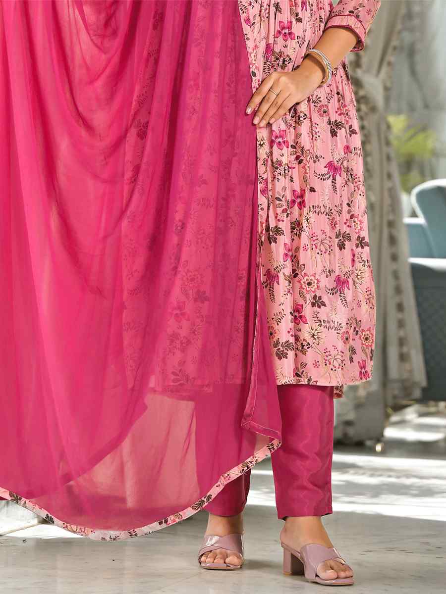 Light Pink Rubi Silk Printed Festival Mehendi Ready Anarkali Salwar Kameez