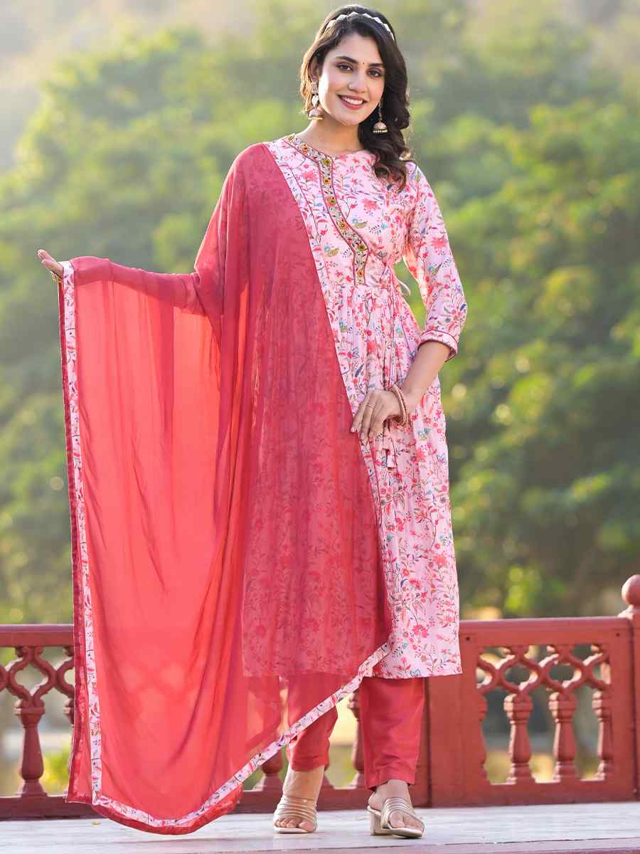 Light Pink Rubi Silk Printed Festival Mehendi Ready Anarkali Salwar Kameez