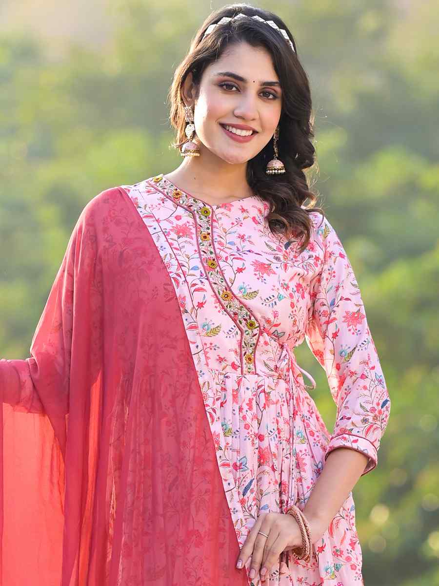 Light Pink Rubi Silk Printed Festival Mehendi Ready Anarkali Salwar Kameez