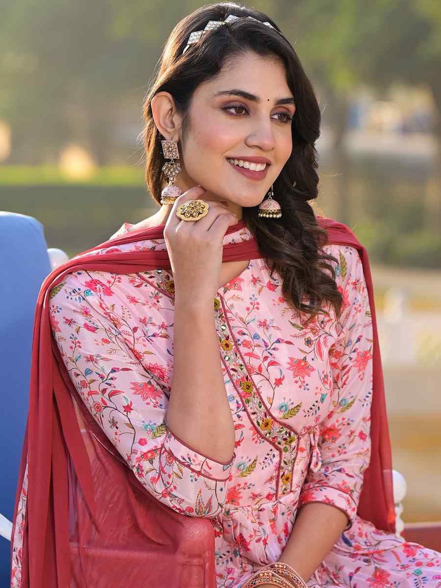 Light Pink Rubi Silk Printed Festival Mehendi Ready Anarkali Salwar Kameez
