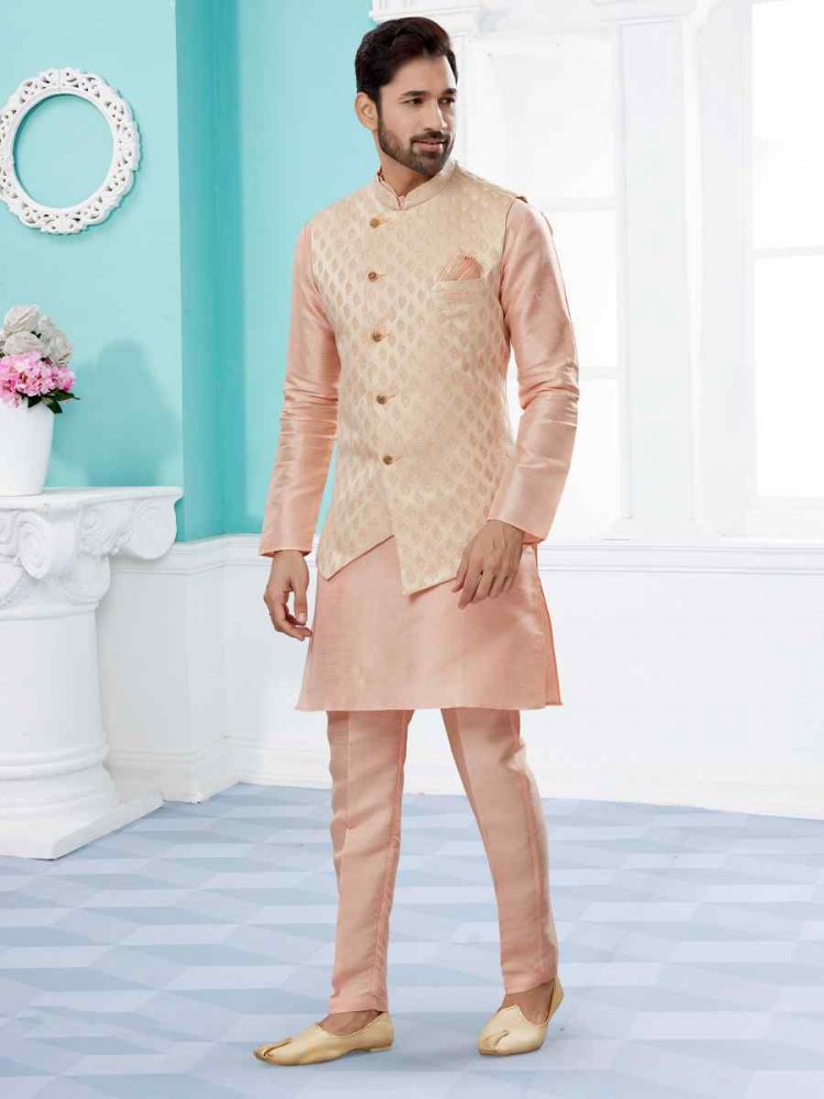 Light Pink Silk Dupion Woven Festival Party Kurta