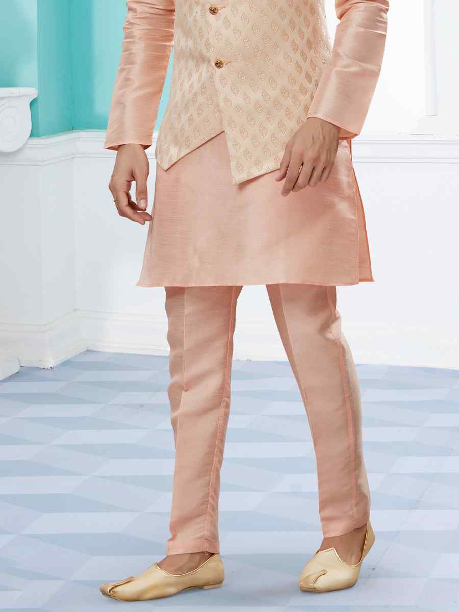 Light Pink Silk Dupion Woven Festival Party Kurta