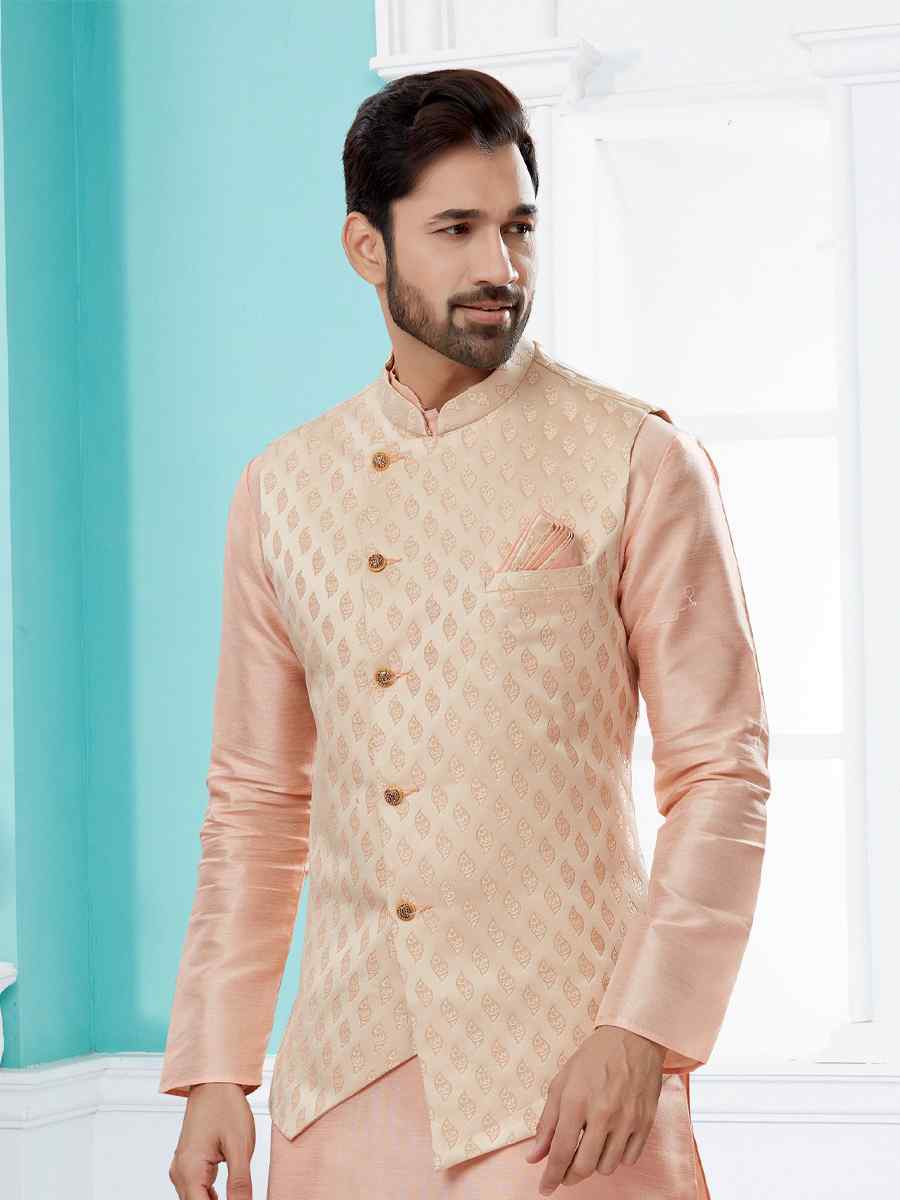 Light Pink Silk Dupion Woven Festival Party Kurta