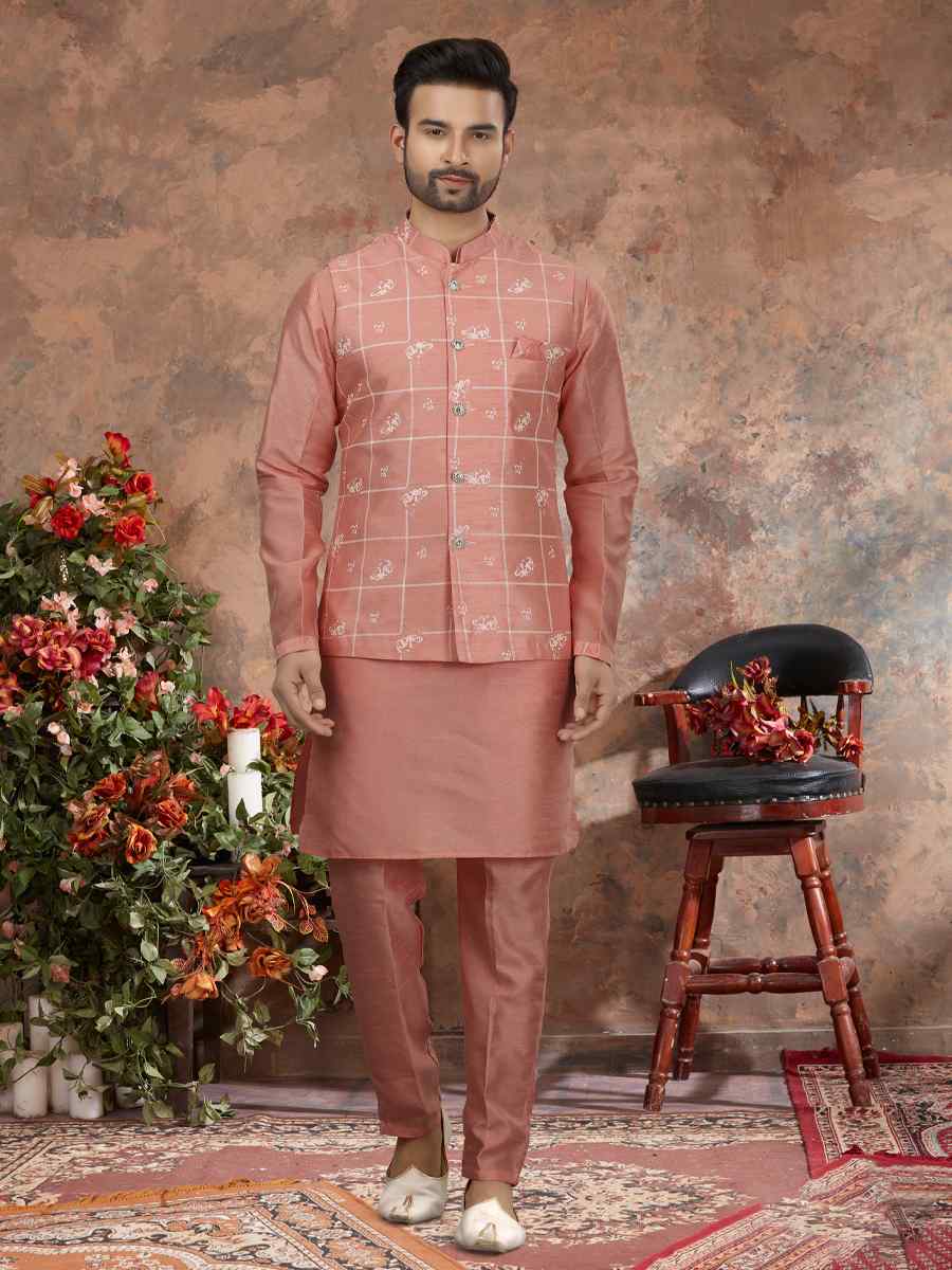 Light Pink Silk Dupion Woven Festival Wedding Sherwani