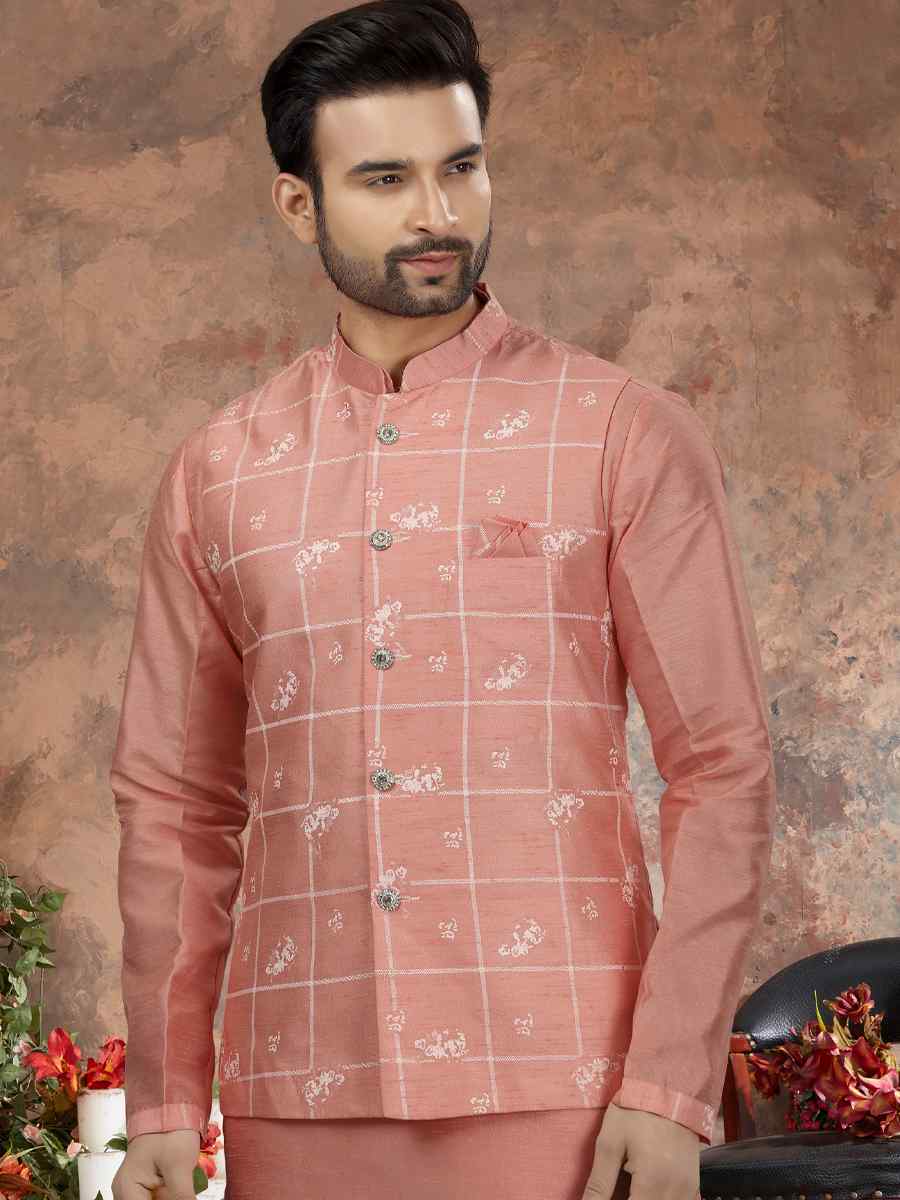 Light Pink Silk Dupion Woven Festival Wedding Sherwani