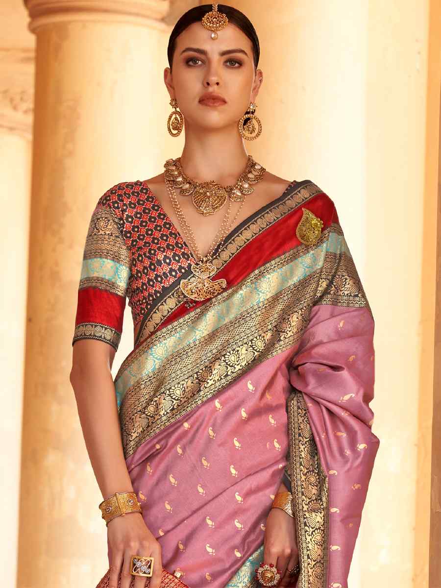 Light Pink Silk Handwoven Wedding Festival Heavy Border Saree