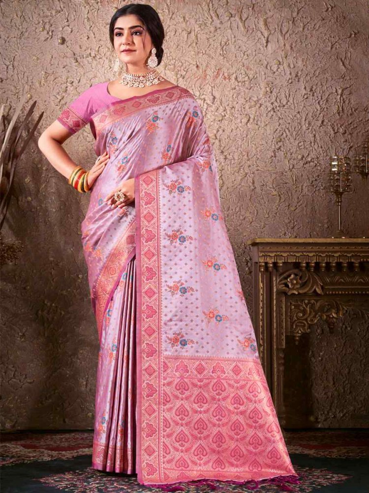Light Pink Silk Handwoven Wedding Festival Heavy Border Saree