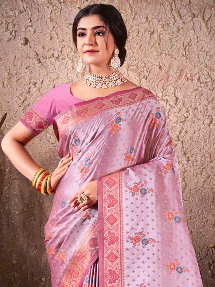 Light Pink Silk Handwoven Wedding Festival Heavy Border Saree