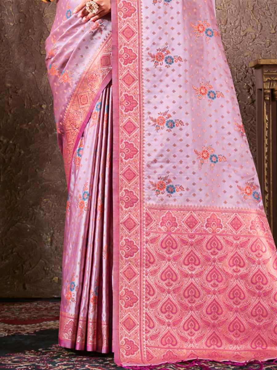 Light Pink Silk Handwoven Wedding Festival Heavy Border Saree