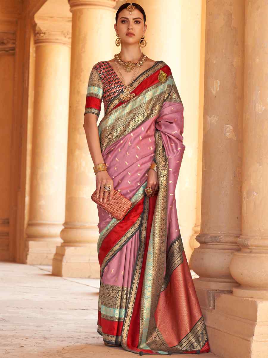 Light Pink Silk Handwoven Wedding Festival Heavy Border Saree