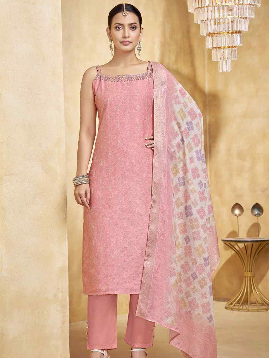 Light Pink Silk Printed Embroidery Party Wedding Festival Casual Ready Pant Salwar Kameez
