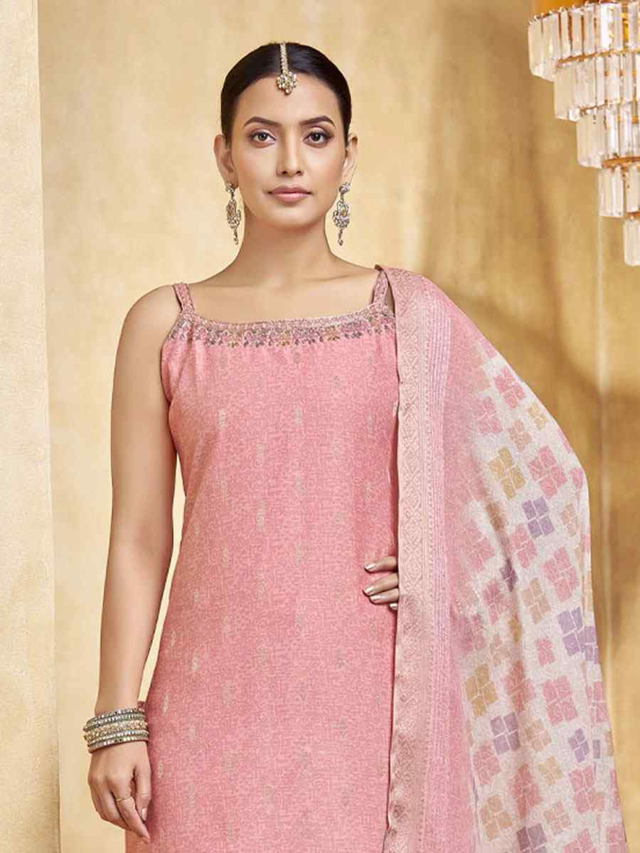 Light Pink Silk Printed Embroidery Party Wedding Festival Casual Ready Pant Salwar Kameez