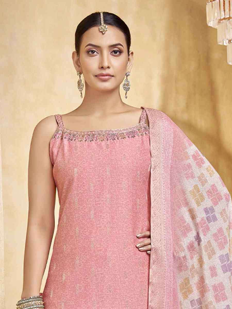 Light Pink Silk Printed Embroidery Party Wedding Festival Casual Ready Pant Salwar Kameez