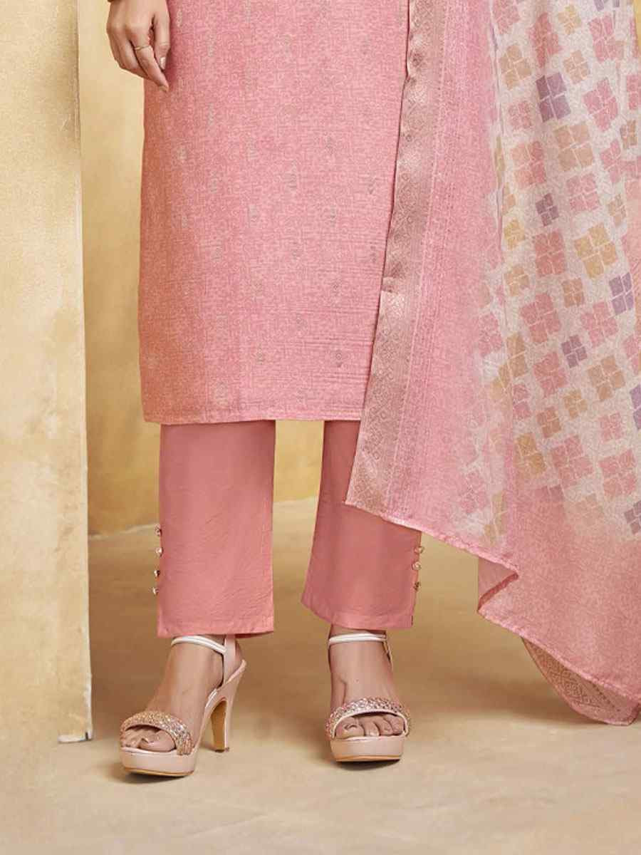 Light Pink Silk Printed Embroidery Party Wedding Festival Casual Ready Pant Salwar Kameez