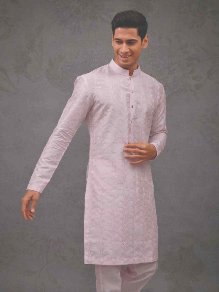 Light Pink Silk Woven Party Wedding Kurta