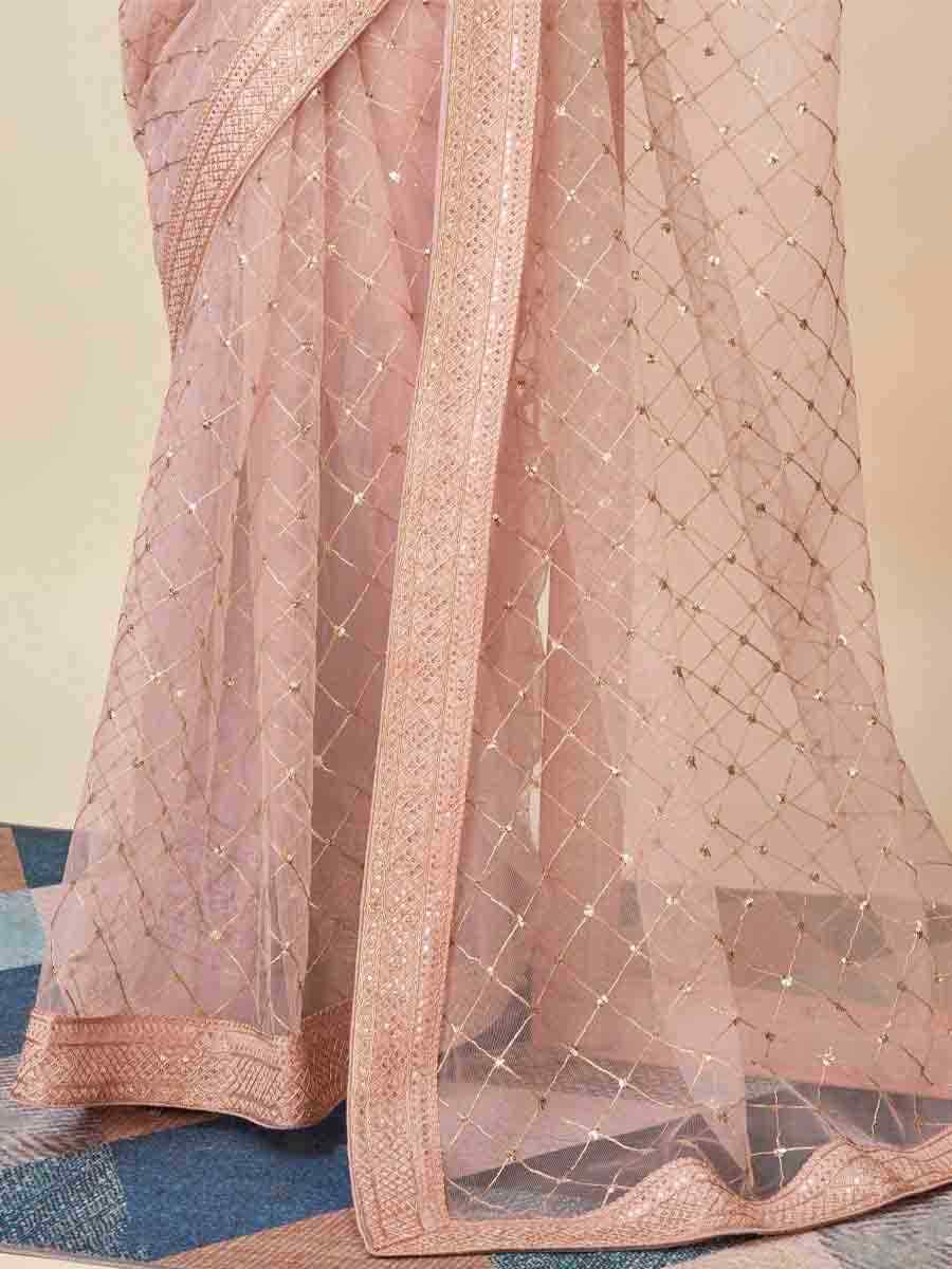Light Pink Soft Net Embroidered Party Festival Classic Style Saree
