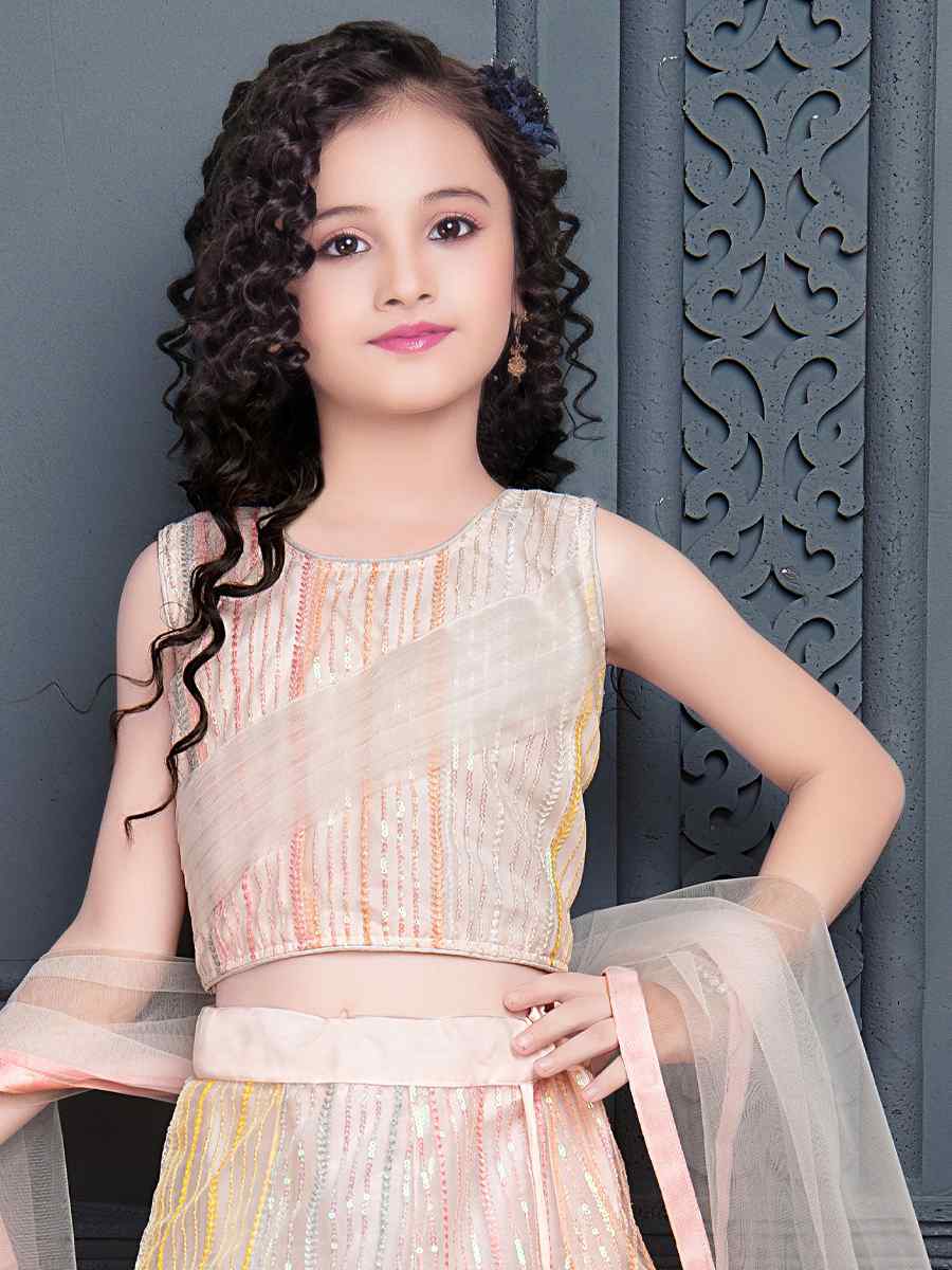 Light Pink Soft Net Embroidered Party Festival Lehengas Girls Wear