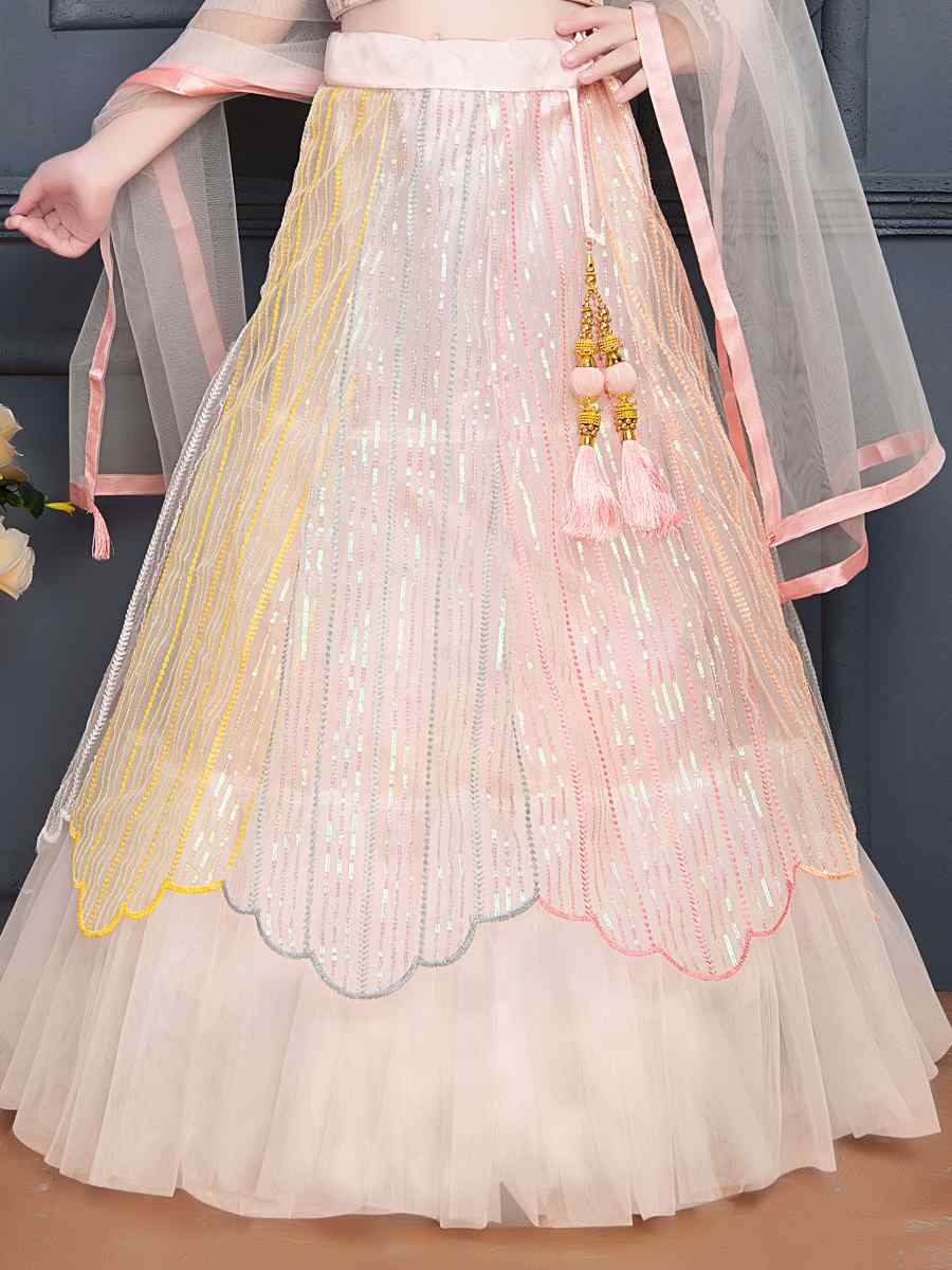 Light Pink Soft Net Embroidered Party Festival Lehengas Girls Wear