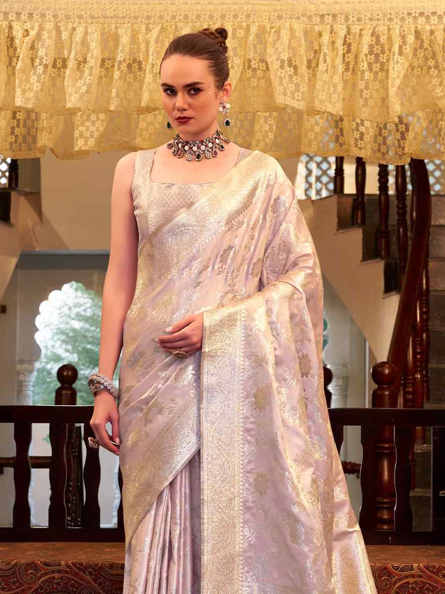 Light Pink Soft Satin Silk Handwoven Festival Wedding Fancy Heavy Border Saree