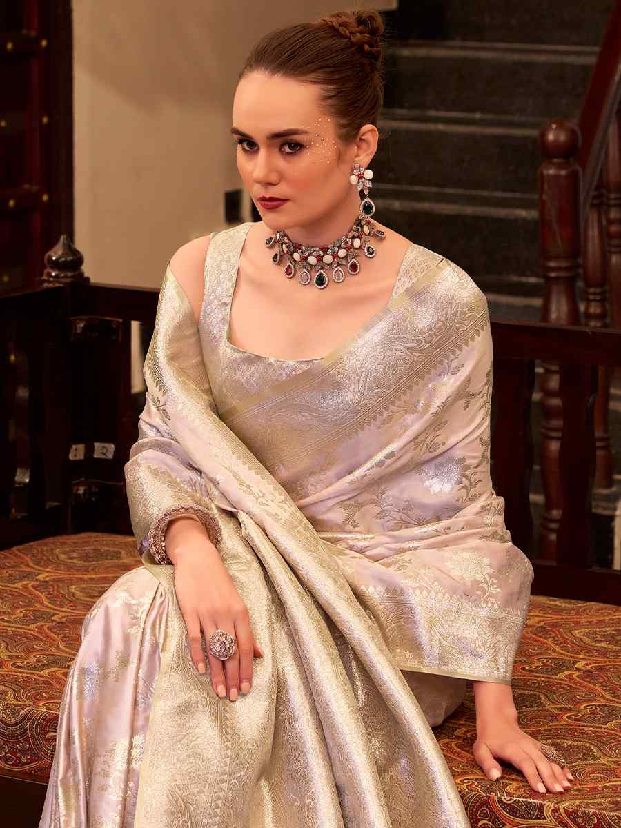 Light Pink Soft Satin Silk Handwoven Festival Wedding Fancy Heavy Border Saree