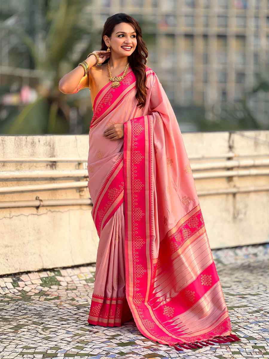 Light Pink Soft Silk Handwoven Casual Reception Festival Wedding Fancy Classic Style Sarees