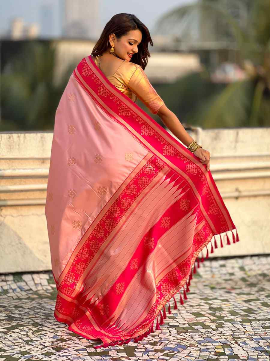 Light Pink Soft Silk Handwoven Casual Reception Festival Wedding Fancy Classic Style Sarees