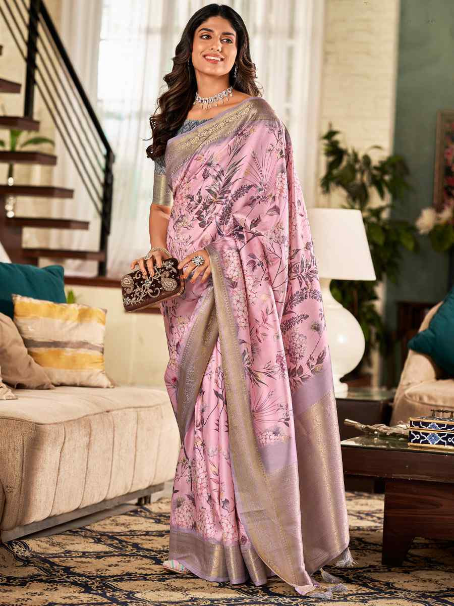 Light Pink Soft Silk Handwoven Festival Wedding Fancy Heavy Border Saree