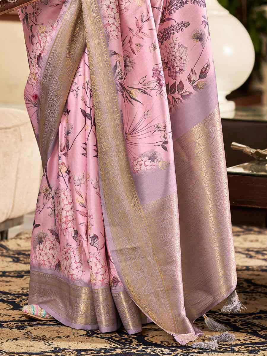 Light Pink Soft Silk Handwoven Festival Wedding Fancy Heavy Border Saree