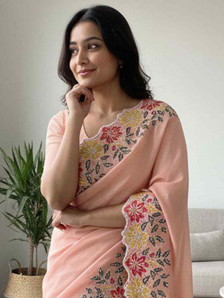 Light Pink Soft Star Georgette Embroidery Bridal Reception Festival Wedding Fancy Heavy Border Saree