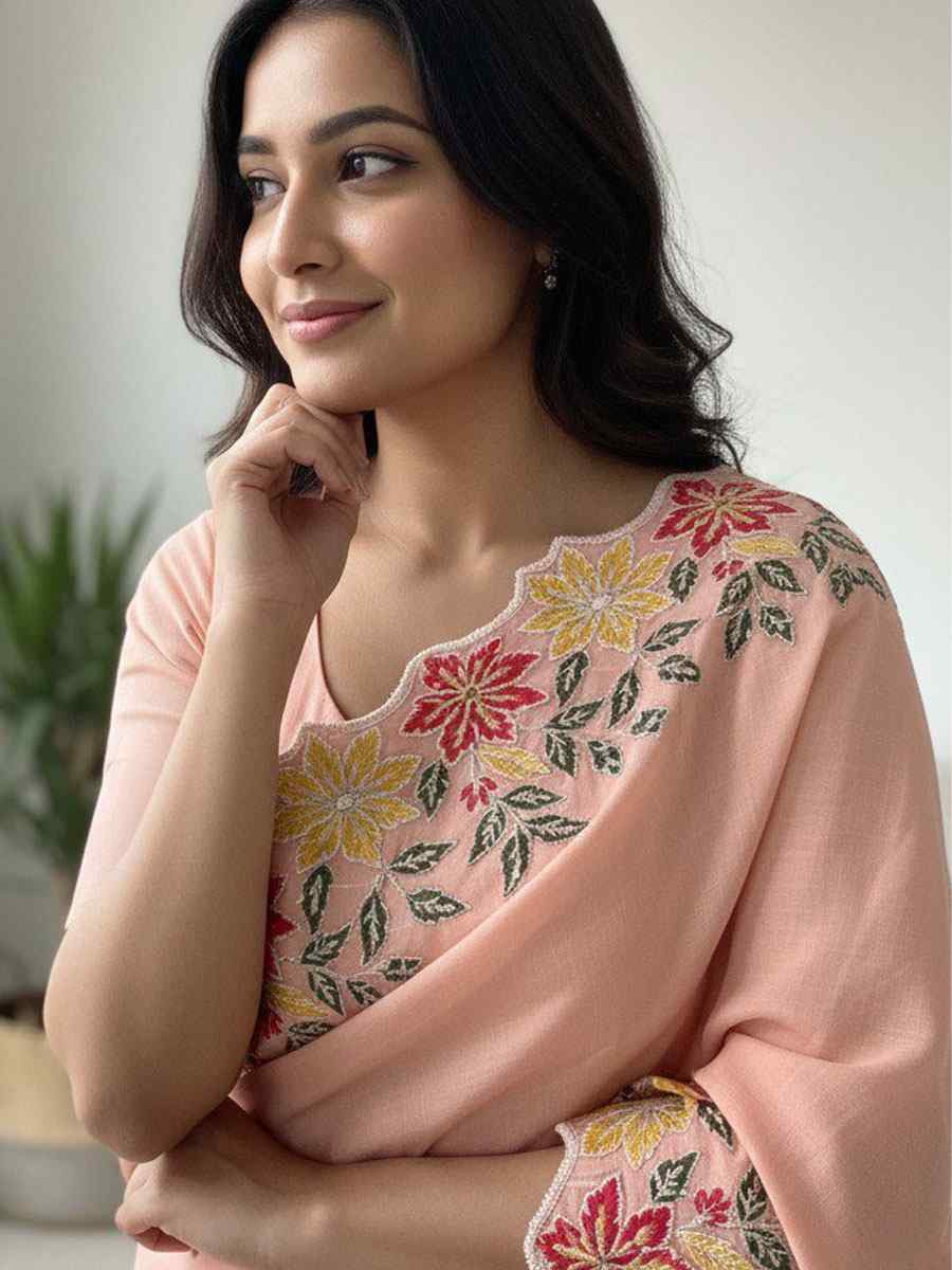 Light Pink Soft Star Georgette Embroidery Bridal Reception Festival Wedding Fancy Heavy Border Saree