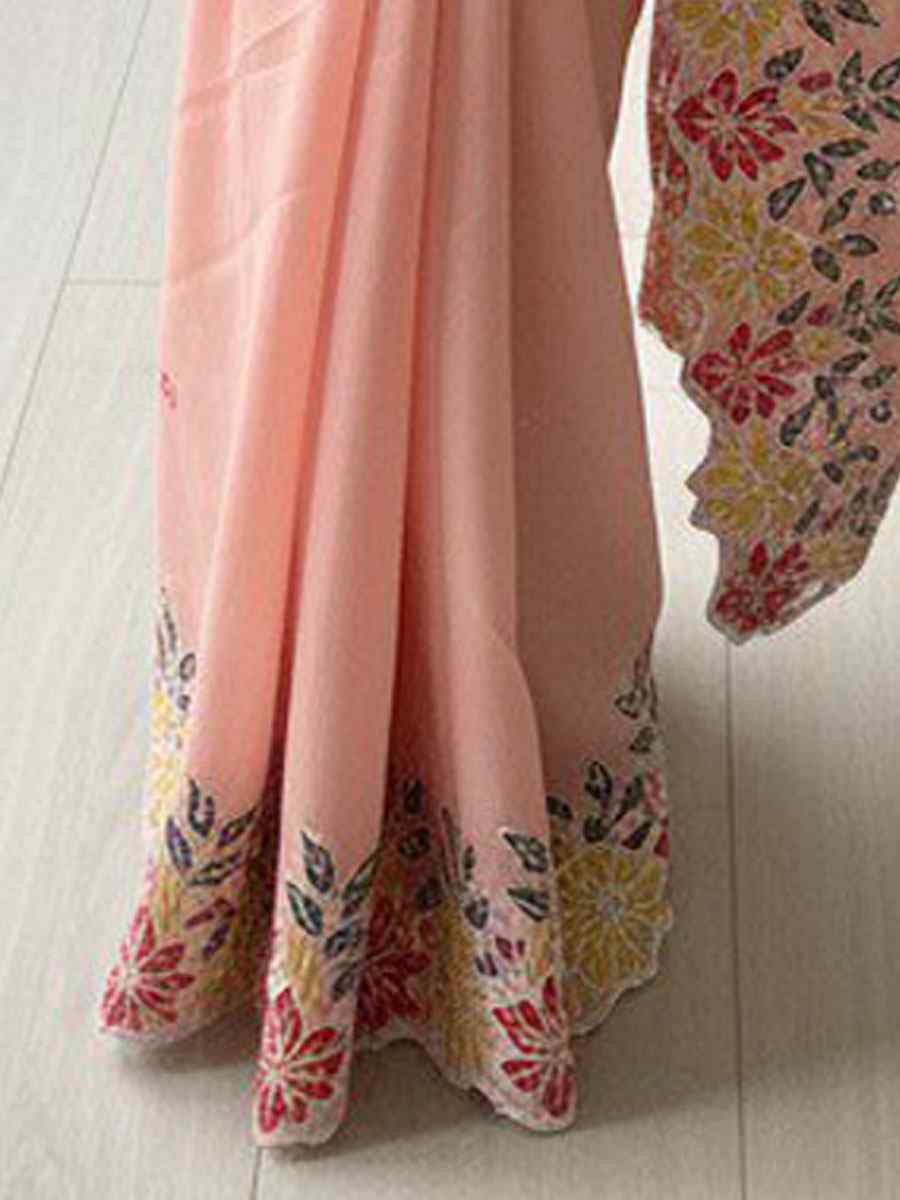 Light Pink Soft Star Georgette Embroidery Bridal Reception Festival Wedding Fancy Heavy Border Saree