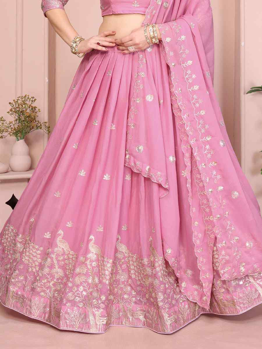 Light Pink Star Georgette Embroidered Festival Wedding Party Reception Heavy Border Lehenga Choli