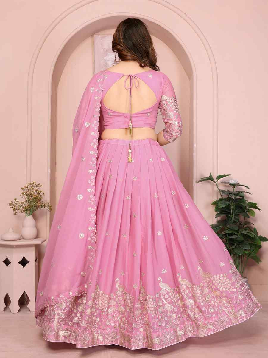 Light Pink Star Georgette Embroidered Festival Wedding Party Reception Heavy Border Lehenga Choli