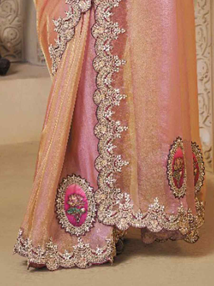 Light Pink Zari Organza Silk Embroidery Festival Wedding Fancy Heavy Border Saree